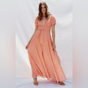 Free People Peach Wanderer Maxi Polka Dot Maxi Dress Size 2